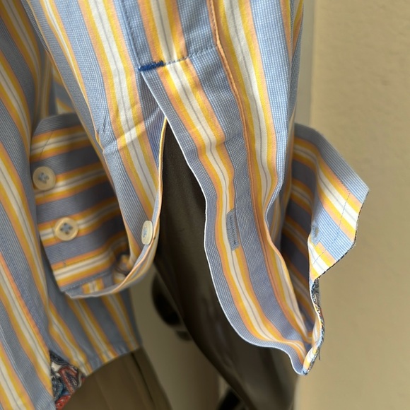 #56. Robert Graham Blue & Yellow Striped Dress Shirt • 16 1/2 - Picture 15 of 16